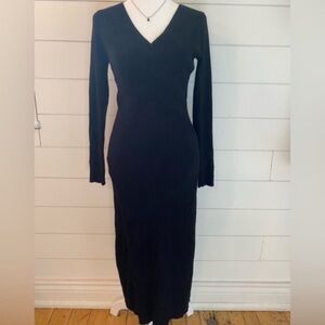 ASTR Minimalist Rib Knit Deep V Wrap Front Maxi Length Side Slit Sweater Dress M